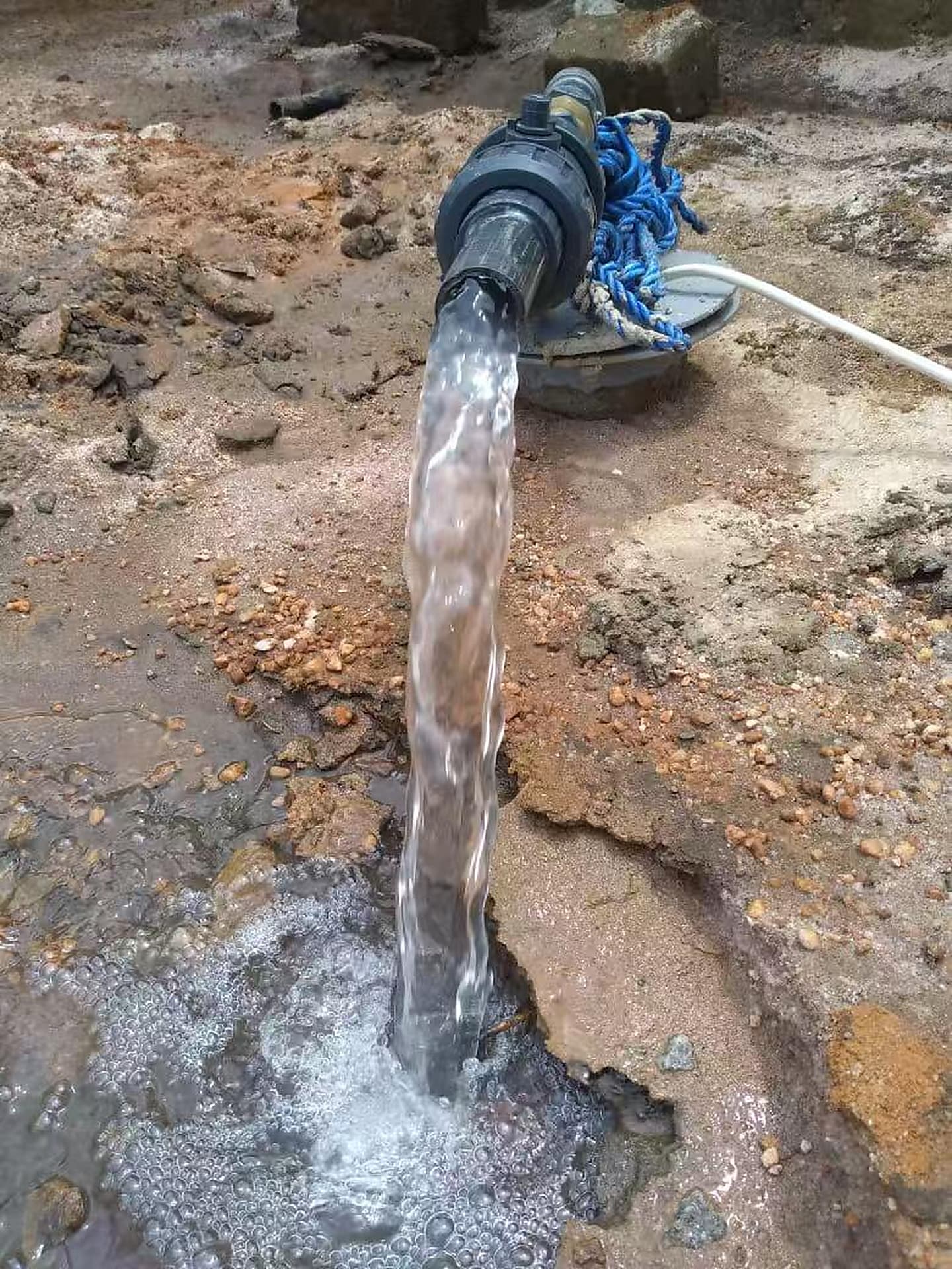Water discharge observed during borehole field validation