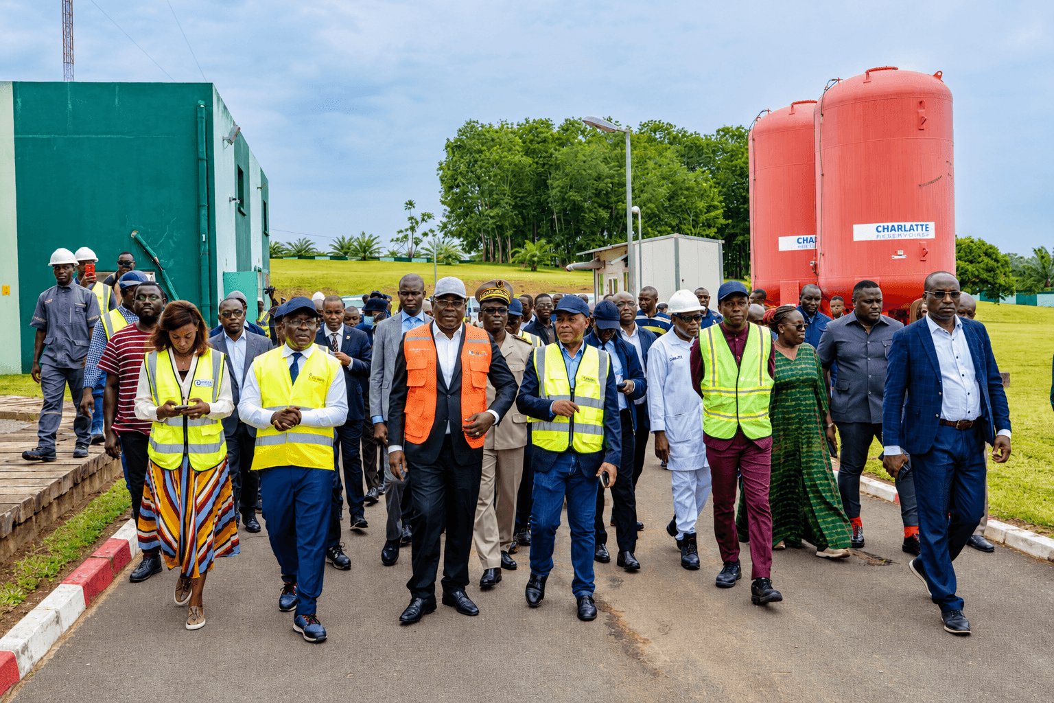 Officials and technicians visiting the Songon water production site